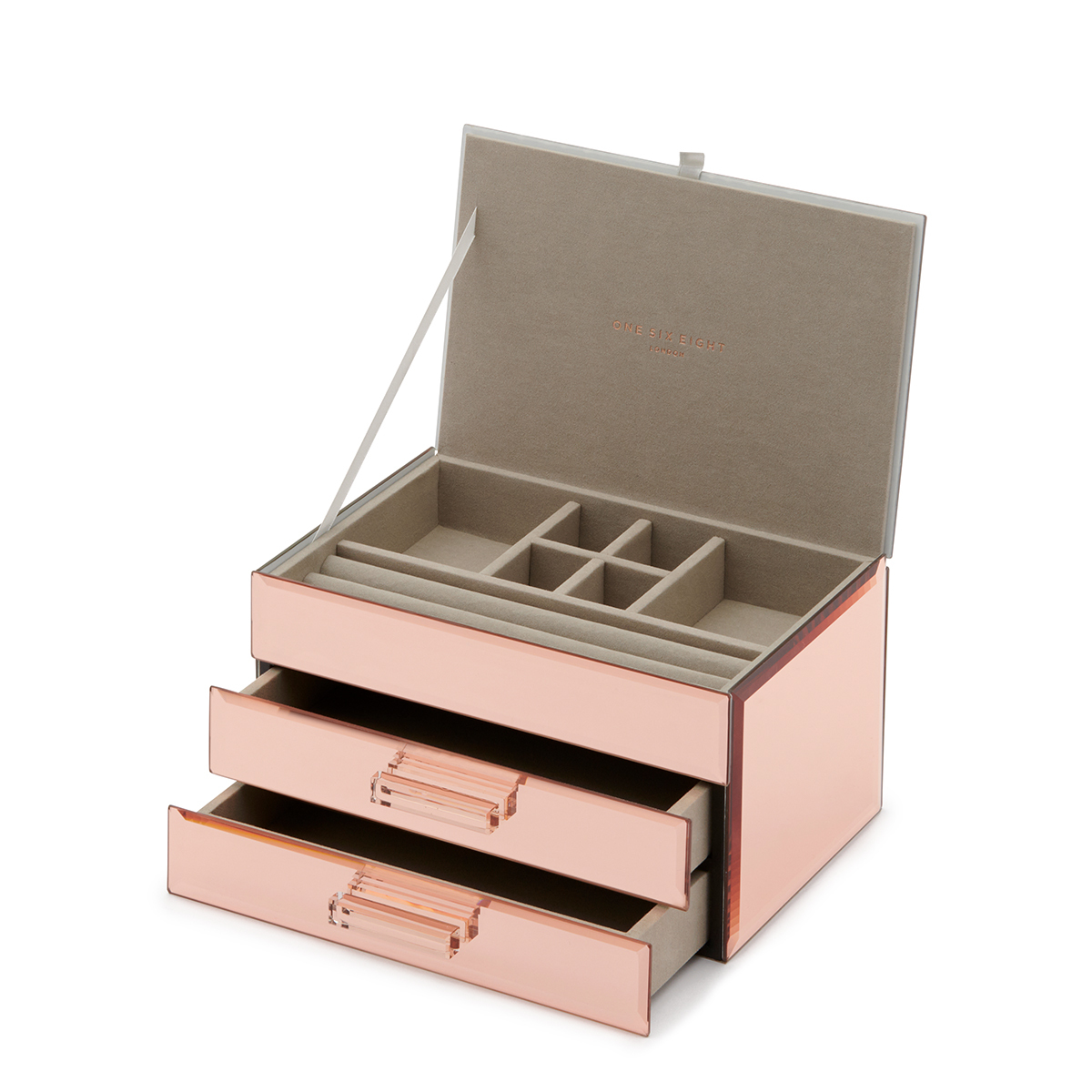 Gabriella Jewellery Box | Glass | Rose Gold | Medium | One Six Eight London