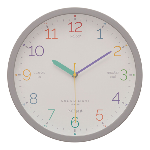 LEARN The Time Grey 30cm Silent Wall Clock