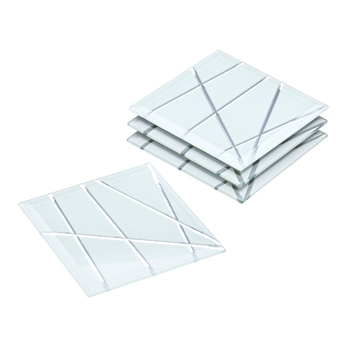 Geo Glass Coasters Silver- Set of 4